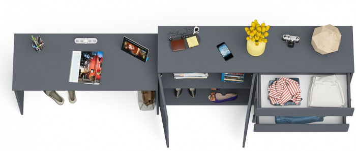 Мори Стол письменный МСП1200.1 + Комод МК1600.1, цвет графит, ШхГхВ 280,8х50х94 см., универсальная сборка