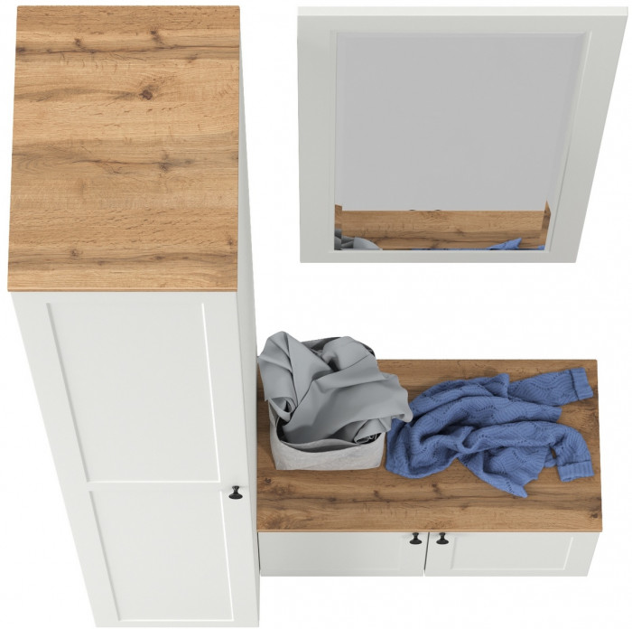 Остин Прихожая 24, белый шагрень/дуб крафт золотой