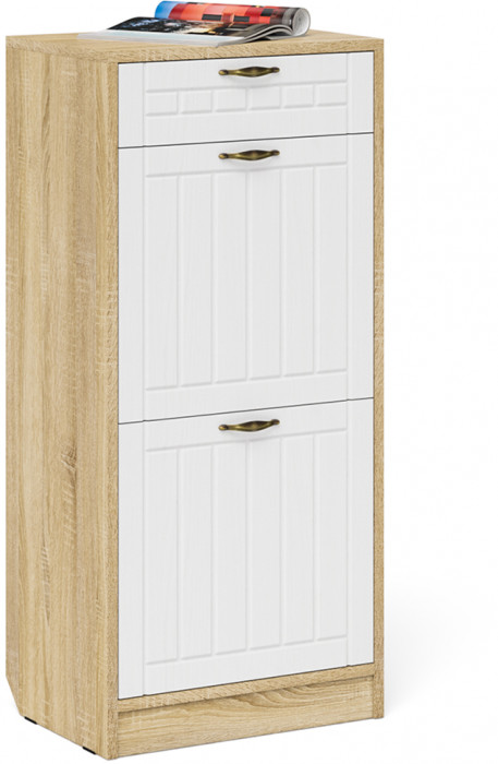 Прихожая П-6 Компоновка № 23, дуб сонома/фасады МДФ белое дерево фрезеровка прованс