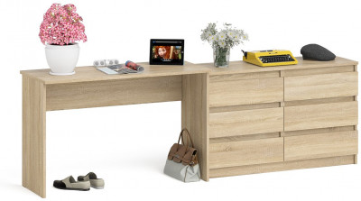 Мори Стол письменный МСП1200.1 + Комод МК1200.6, цвет дуб сонома, ШхГхВ 240,8х50х76,6 см., универсальная сборка