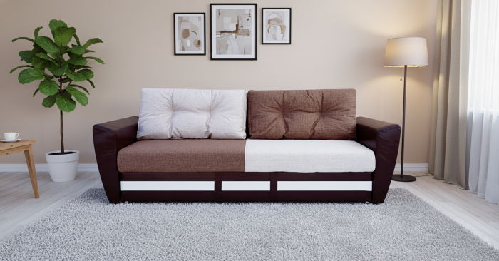 Диван-еврокнижка Амстердам, 160х195, пружинный блок, рогожка/экокожа, комби