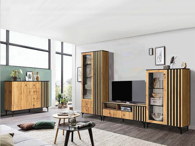 Модульная гостиная Либерти 1 (опора h150) Дуб вотан/Черный