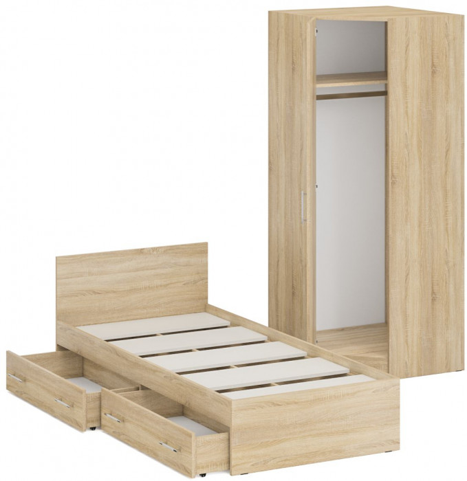 Кровать с ящиками 0900 + угловой шкаф Стандарт, дуб сонома