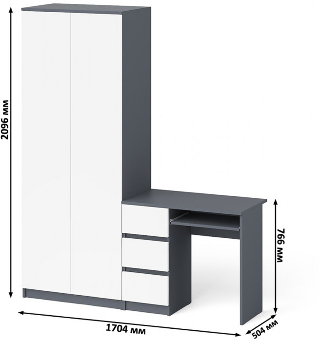 Мори компьютерный стол МС-6 левый + Шкаф МШ800.1, графит/белый