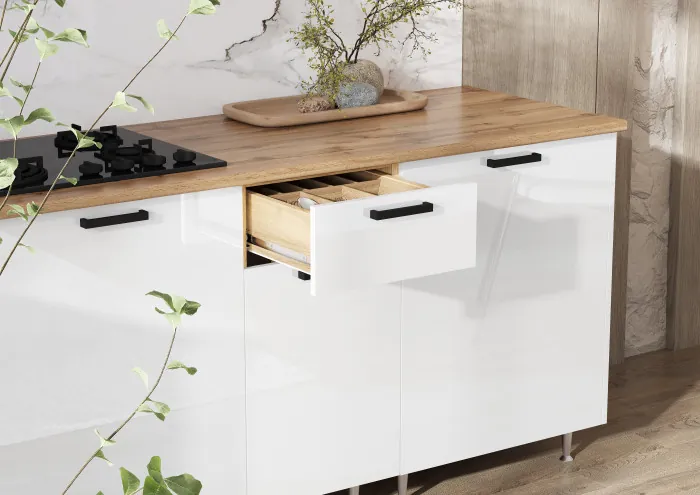 Кухня Рио NEW 1,0х2,6м/1080м (490), Компановка №3, Дуб крафт/Белый глянец