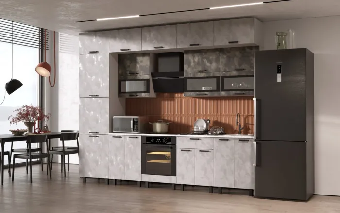 Кухня Техно 3,0/1080м Компоновка №2, Мальта/Мальта грей, Белый