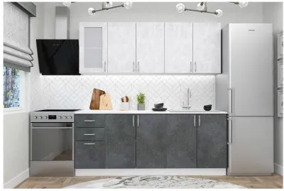 Кухня МДФ Эко 2000 (Бетон снежный / Бетон графит, Белый)