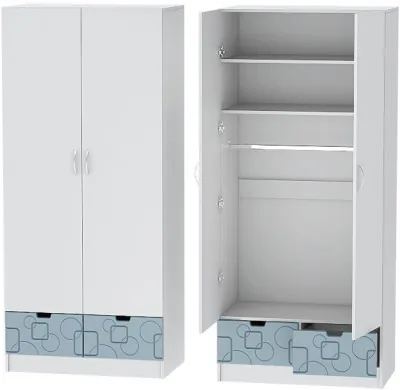 Детский Шкаф 2-х створчатый Бриз МДФ, Белый/Антарктида (Квадрат)