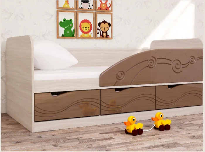 Кровать Бриз-4 80х160 Волна (Антарктида/Белый/Левый)