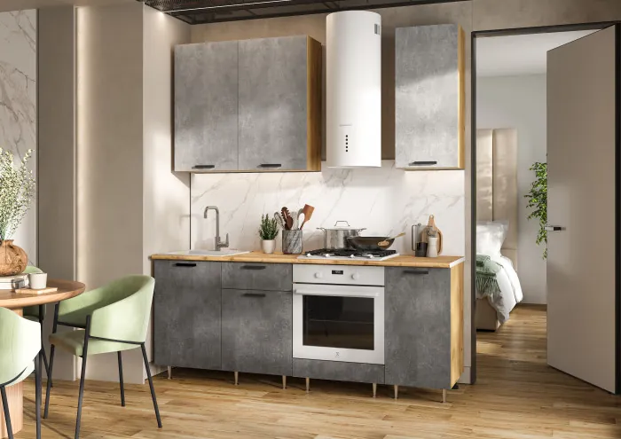 Кухня Рио NEW ЛДСП 2,0/900м (490) Компановка №2 Бетон светлый/Бетон темный, Дуб Крафт