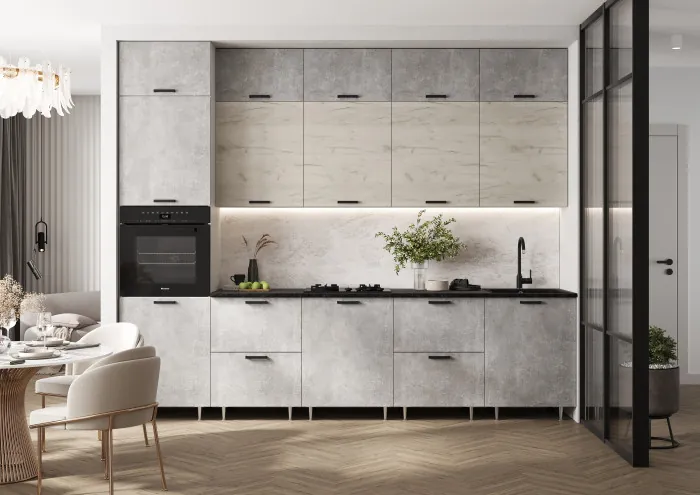 Кухня Рио NEW ЛДСП 3,0м/1080м (490), Компановка №3, Бетон светлый/Крафт белый