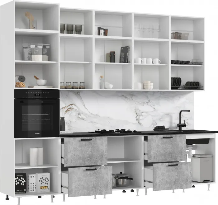 Кухня Рио NEW ЛДСП 3,0м/1080м (490), Компановка №3, Бетон светлый/Крафт белый