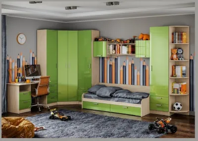 Модульная детская Юниор-7 МДФ (композиция 1) (Ясень шимо светлый, Цитрус глянец)