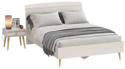 Афина Спальня Кровать 1400 + Тумба прикроватная, цвет кашемир серый, ШхГхВ 144,6х210,2х95,7 + 45х37х45 см., сп.м. 1400х2000 мм., б/м, основание есть