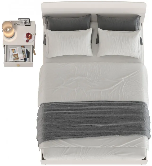 Афина Спальня Кровать 1400 + Тумба прикроватная, цвет кашемир серый, ШхГхВ 144,6х210,2х95,7 + 45х37х45 см., сп.м. 1400х2000 мм., б/м, основание есть