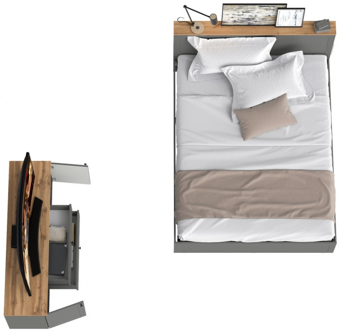 Остин 11.53 Кровать + ортопед + 16.47 Тумба под ТВ, серый графит/дуб крафт золотой