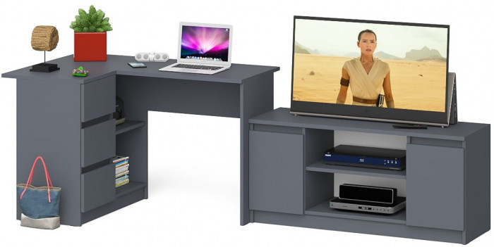 Мори компьютерный стол МС-16 левый + Тумба МТВ1200.1, графит