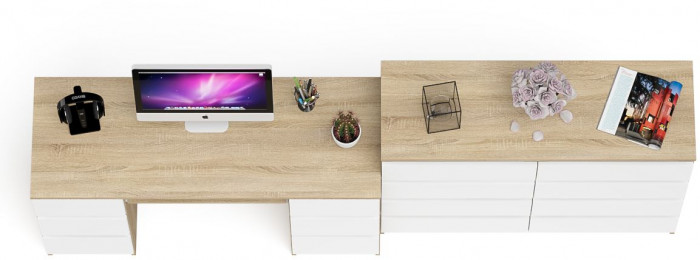 Мори Стол компьютерный МС-2 + Комод МК1200.8, цвет дуб сонома/белый, ШхГхВ 255,8х50х94 см., универсальная сборка