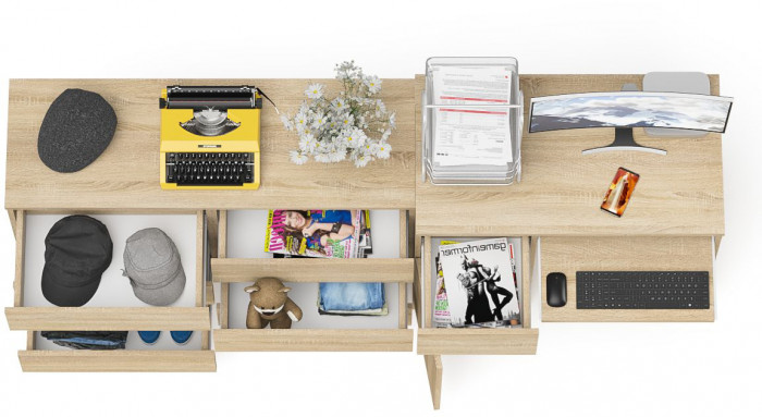 Мори компьютерный стол МС-1 левый + Комод МК1200.6, дуб сонома