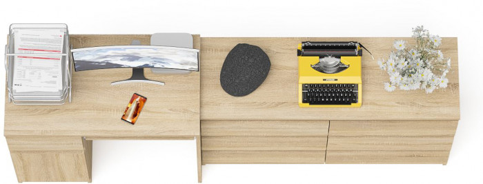 Мори компьютерный стол МС-1 левый + Комод МК1200.6, дуб сонома