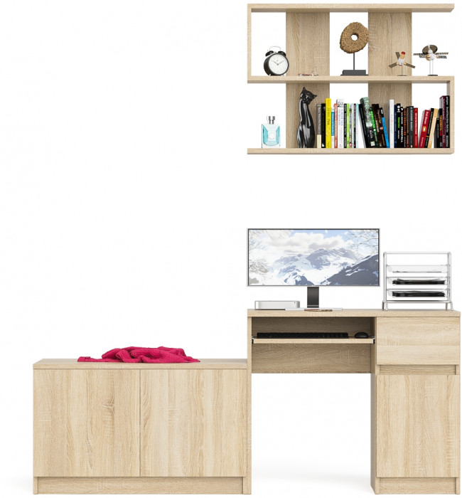 Мори компьютерный стол МС-1 правый + Тумба МА900.1 + Полка 900, дуб сонома