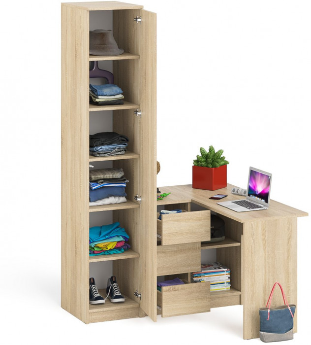 Мори компьютерный стол МС-16 левый + Пенал МШ400.1, дуб сонома