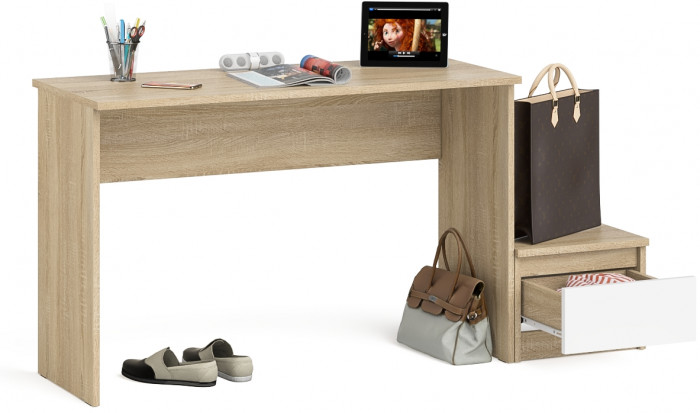 Мори письменный стол МСП1200.1 + Тумба ТМП400.1, дуб сонома/белый