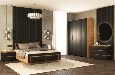Модульная спальня "Ривьера" - Дуб наварра/Шагрень черная