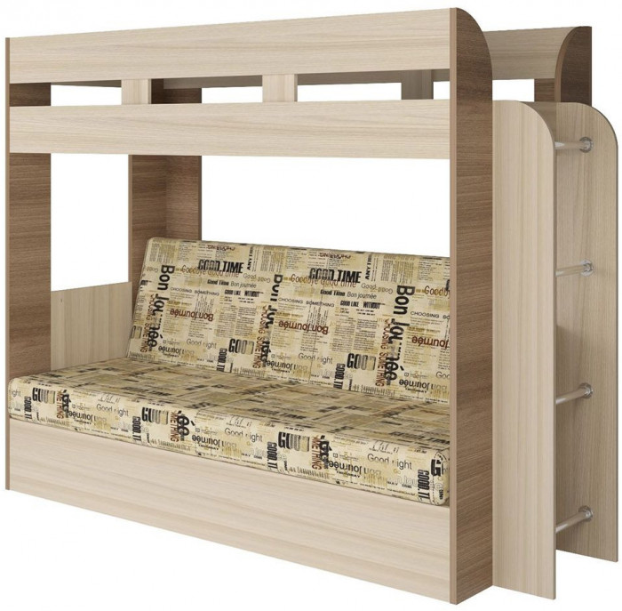 Карамель 75 кровать-диван Ясень Шимо Темный / Светлый / Ткань Газета