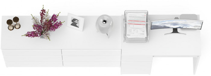 Мори Стол компьютерный МС-1 левый + Комод МК1380.6, цвет белый, ШхГхВ 228х50х76,6 см., выдвижной ящик слева, НЕ универсальная сборка