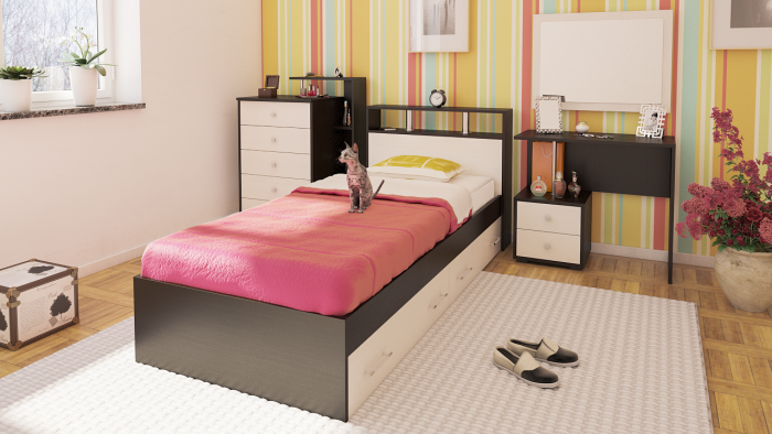 Камелия Кровать с ящиками 0900, венге/дуб лоредо