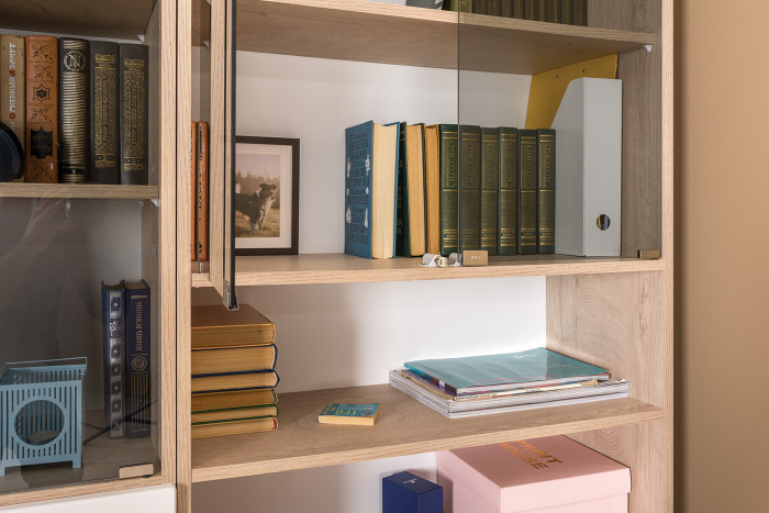 КР100 Бостон № 07, цвет дуб эндгрейн элегантный/фасады МДФ милк рикамо софт, 12.69+09.132+13.156+12.69+09.132, ШхГхВ 307,2х57,2х194,4 см.