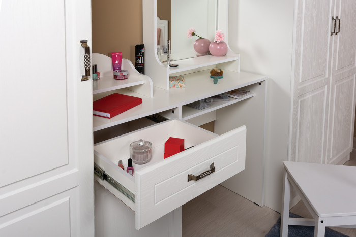 Ливерпуль Стол туалетный 12.46, цвет ясень ваниль/белый, ШхГхВ 119,8х41,3х82,3 см., НЕ универсальная сборка