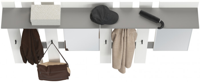 Лира ГК 2-3814+2-3814графбел Вешалка с зеркалом, цвет графит/белый, ШхГхВ 200х28х135 см., универсальная сборка