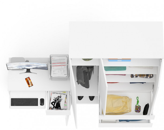 Мори Стол компьютерный МС-1 правый + Шкаф МШ1200.1, цвет белый, ШхГхВ 210,4х50,4х209,6 см., выдвижной ящик справа, НЕ универсальная сборка