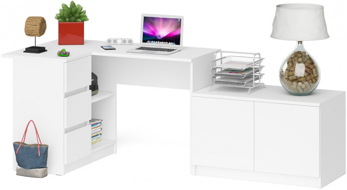 Мори Стол компьютерный МС-16 левый + Тумба МА900.1, цвет белый, ШхГхВ 214,8х84,9х76,6 см., выдвижные ящики слева, НЕ универсальная сборка