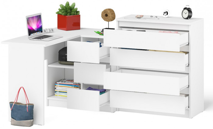 Мори Стол компьютерный МС-16 правый + Комод МК800.4, цвет белый, ШхГхВ 204,8х84,9х94 см., выдвижные ящики справа, НЕ универсальная сборка