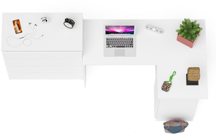 Мори Стол компьютерный МС-16 правый + Комод МК800.4, цвет белый, ШхГхВ 204,8х84,9х94 см., выдвижные ящики справа, НЕ универсальная сборка