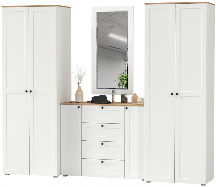 Остин Прихожая 26, белый шагрень/дуб крафт золотой