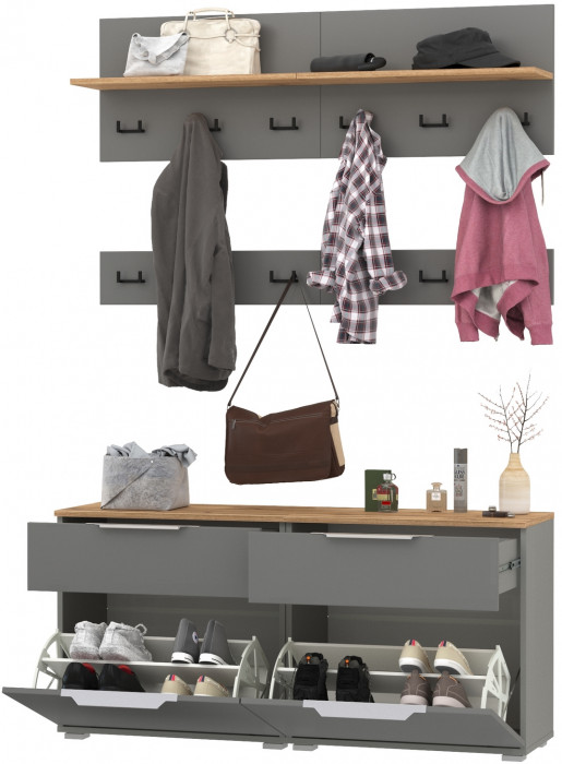 Октава Прихожая 07, цвет серый графит/дуб крафт золотой/фасады МДФ серый графит, ШхГхВ 129,8х35,4х197 см.