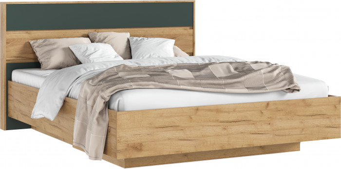 Роджина Кровать парящая 1,6м (ортопед металл), Крафт золотой/Изумрудный