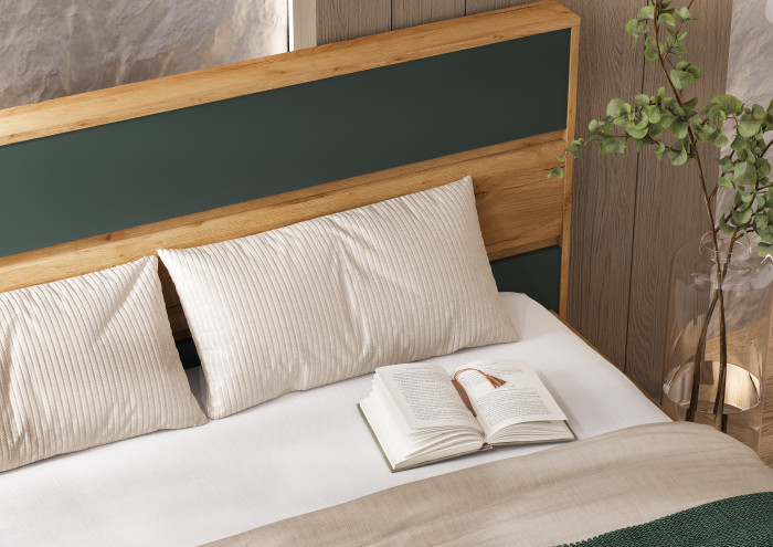 Роджина Кровать парящая 1,6м (ортопед металл), Крафт золотой/Изумрудный