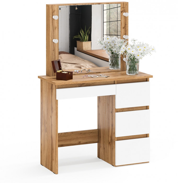 Стол косметический с подсветкой Сура, дуб вотан/белый