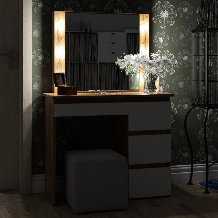 Стол косметический с подсветкой Сура, дуб вотан/белый