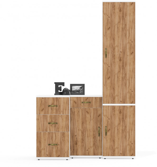 Лидер-8 Пенал МД 21Б + Тумба МД 3.15 + Тумба МД 3.16, белый шагрень/крафт золото