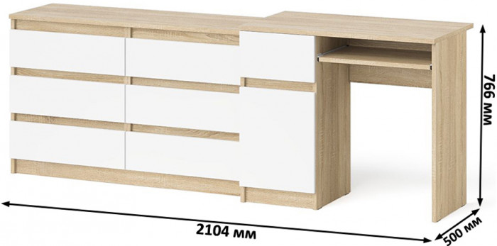 Мори компьютерный стол МС-1 левый + Комод МК1200.6, дуб сонома/белый