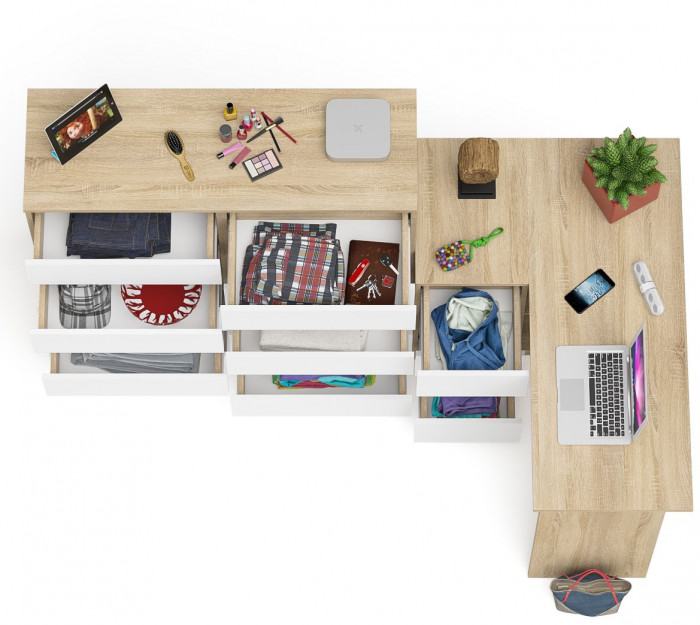 Мори компьютерный стол МС-16 левый + Комод МК1200.10, дуб сонома/белый