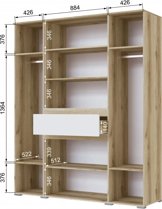 Плейона Шкаф 4-х створчатый делано/белый