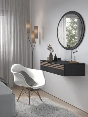 Туалетный столик + Зеркало Нао, Графит/Профиль МДФ Дуб вотан