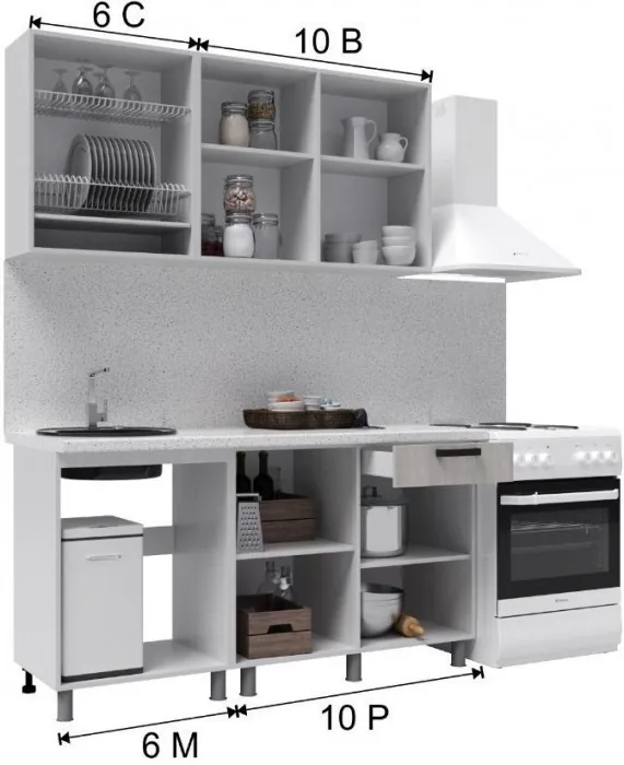 Кухонный гарнитур Марбл 1,6м Мрамор лайт/Мрамор дарк